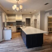 Modern kitchen with island and light